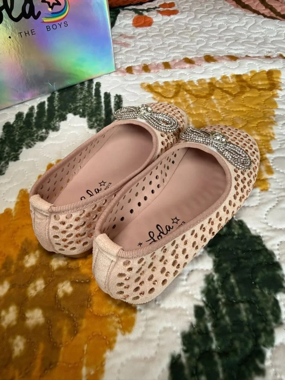 NIB Lola + The Boys Pink Rhinestone Sparkle Bow Ballet Flats Shoes Size 13C EU31